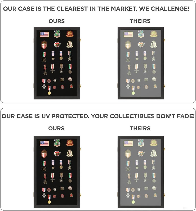 VERANI Pin Display Case 16x25 Pin Collection Display Box Military Medal Display Frame with Uv Protection Acrylic Door for Beach Tags Jewelry Insignia Ribbons Patches Insignia Ribbons Sport Pins - Image 4